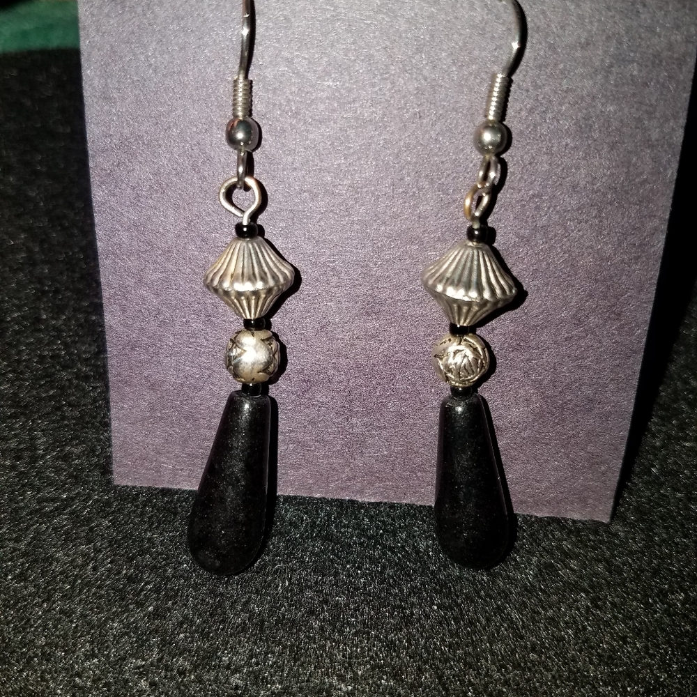 Sterling silver, black and silver bead earrings.